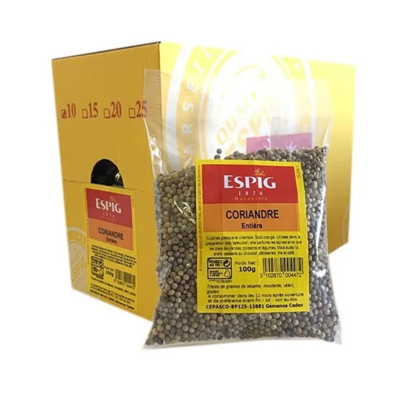 KORIANDER GANZ (GROẞE KÖRNER - AUF DER VERPACKUNG NICHT ANGEGEBEN) - Espig - 10x100g