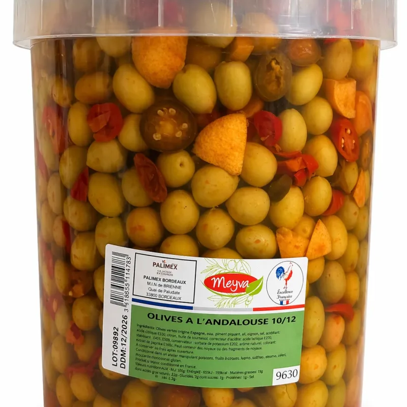 Olives vertes - EGYPTE - Calibre 10/12 - ANDALOUSE PIMENTEE - 10KG