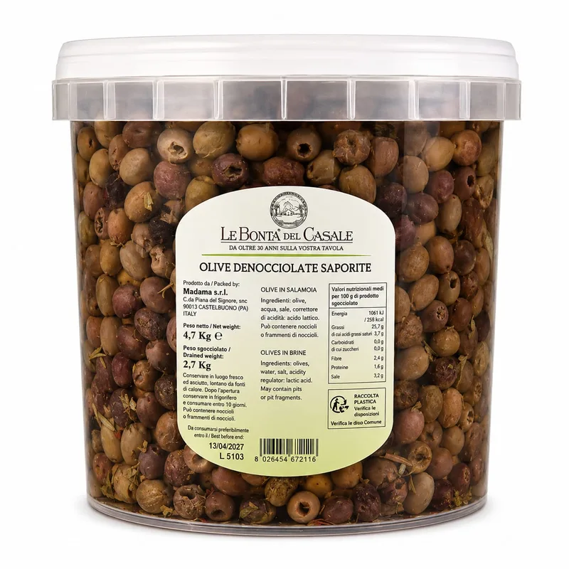 'SAPORITE' PITTED OLIVES IN OIL - 4.7KG - BUCKET PRICE
