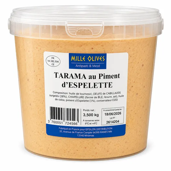TARAMA AU PIMENT D'ESPELETTE - 3.5KG SEAU - PRIX DU SEAU