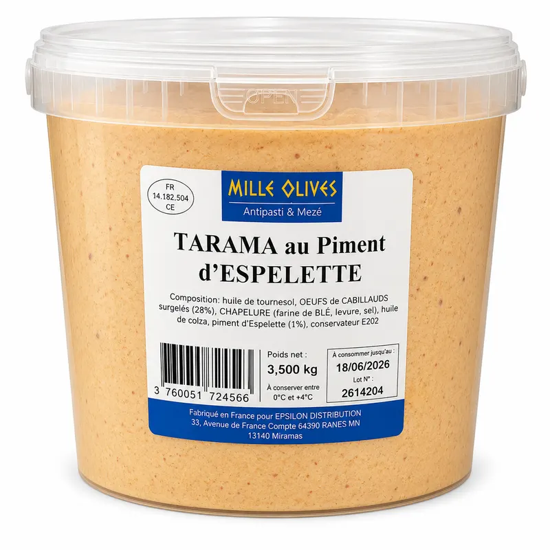 TARAMA AU PIMENT D'ESPELETTE - 3.5KG SEAU - PRIX DU SEAU
