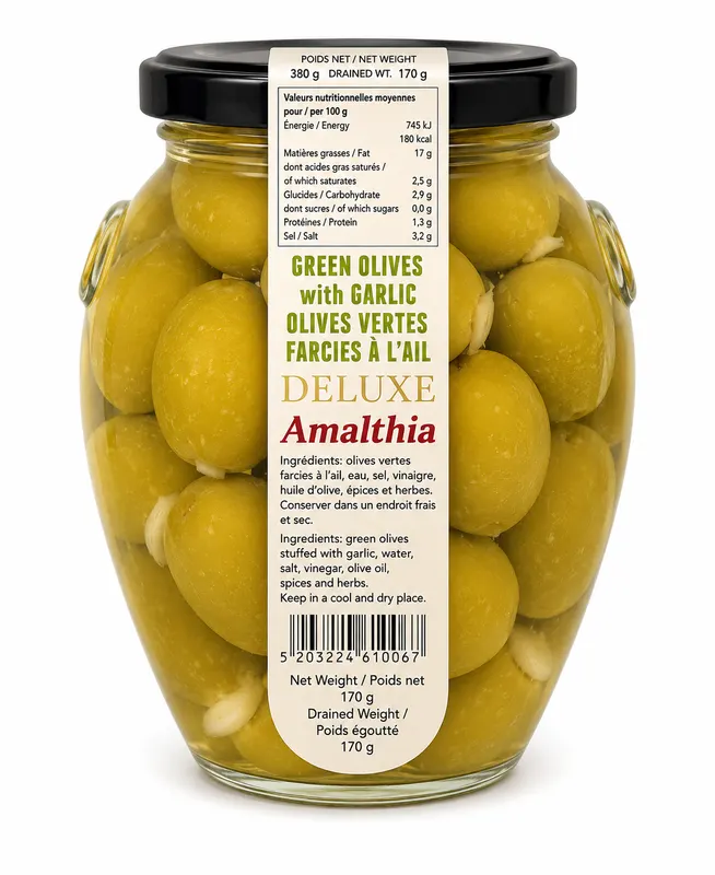 BOCAL OLIVES DE GRECE -  FARCIES AIL - 6X400G