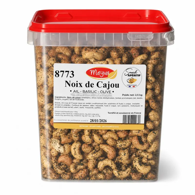 SNACK APERITIF - Noix de cajou Ail Basilic Olive - 2.5KG - 2