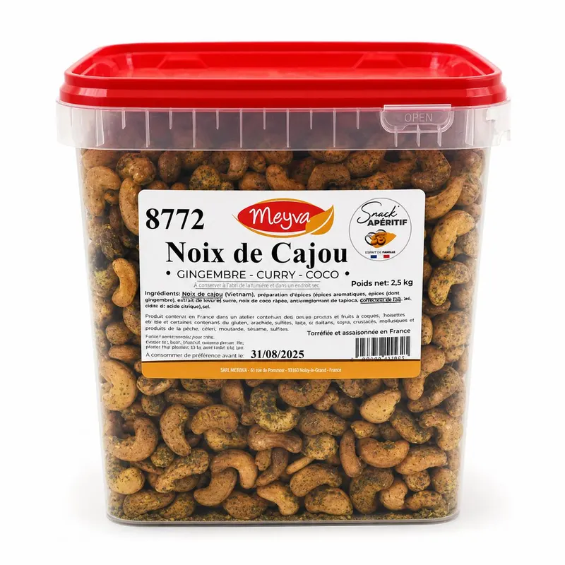 SNACK APERITIF - Noix de cajou Gingembre Curry Coco - 2.5KG - 2